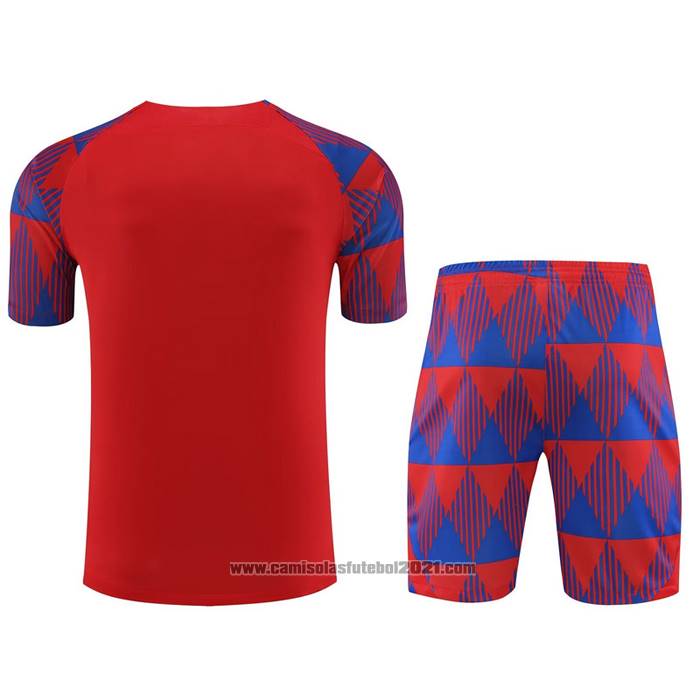 Fato de Treino Barcelona Manga Curta 2023-2024 Vermelho - Calcas Curta